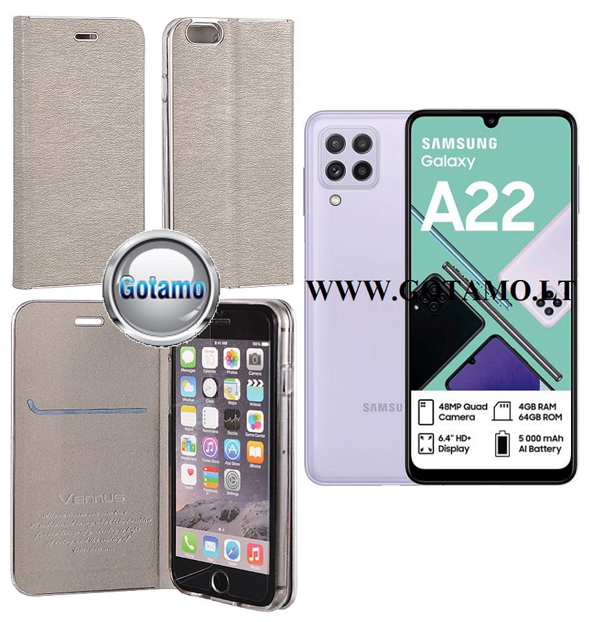 Vennus Diary magnetinis dėklas Samsung Galaxy A22 sidabro spalvos