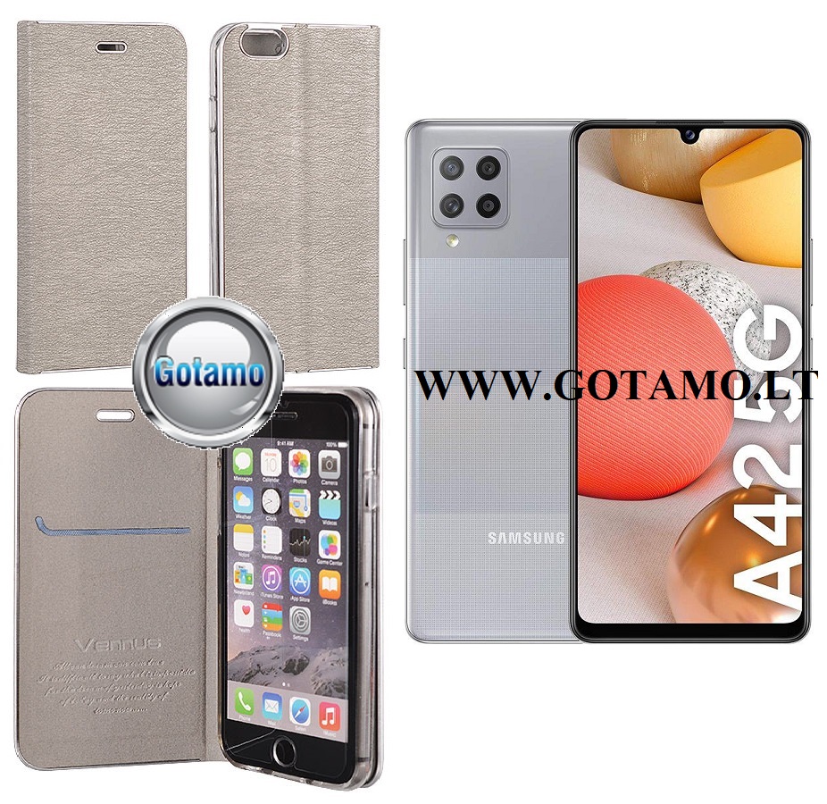 Vennus Diary magnetinis dėklas Samsung Galaxy A42 5G sidabro spalvos