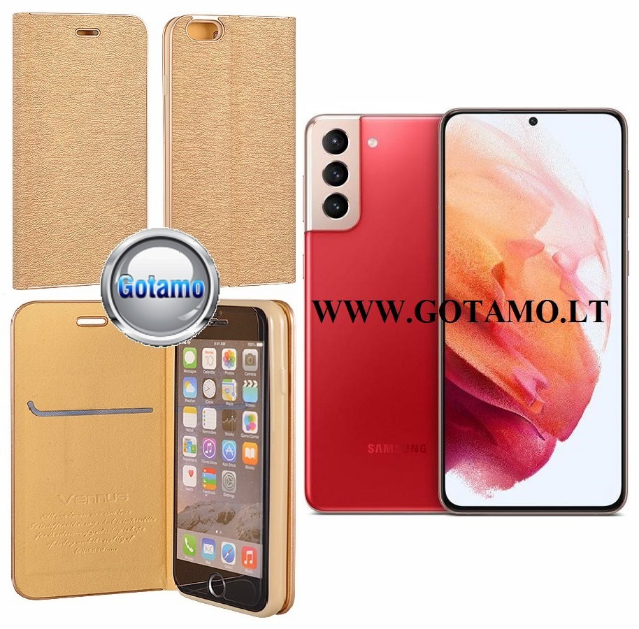 Vennus Diary magnetinis dėklas Samsung Galaxy S21+ 5G aukso spalvos