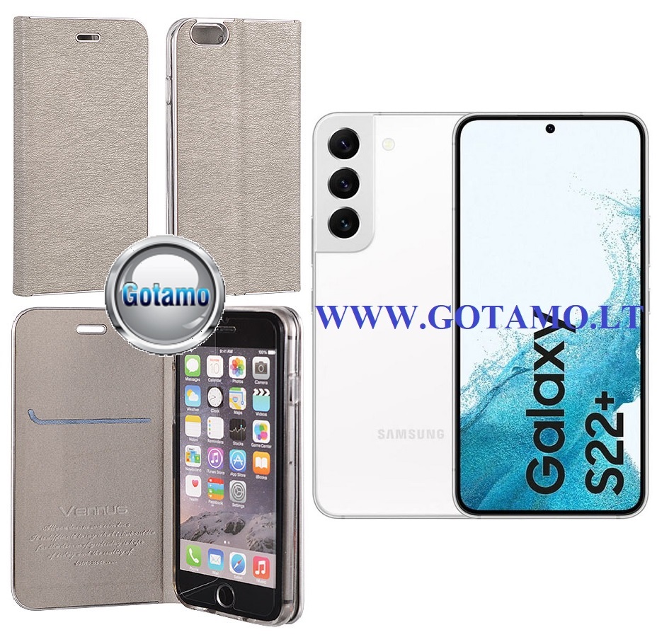 Vennus Diary magnetinis dėklas Samsung Galaxy S22+ 5G sidabro spalvos