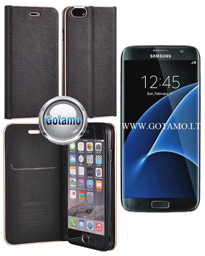 Vennus Diary magnetinis dėklas Samsung Galaxy S7 edge juodos spalvos