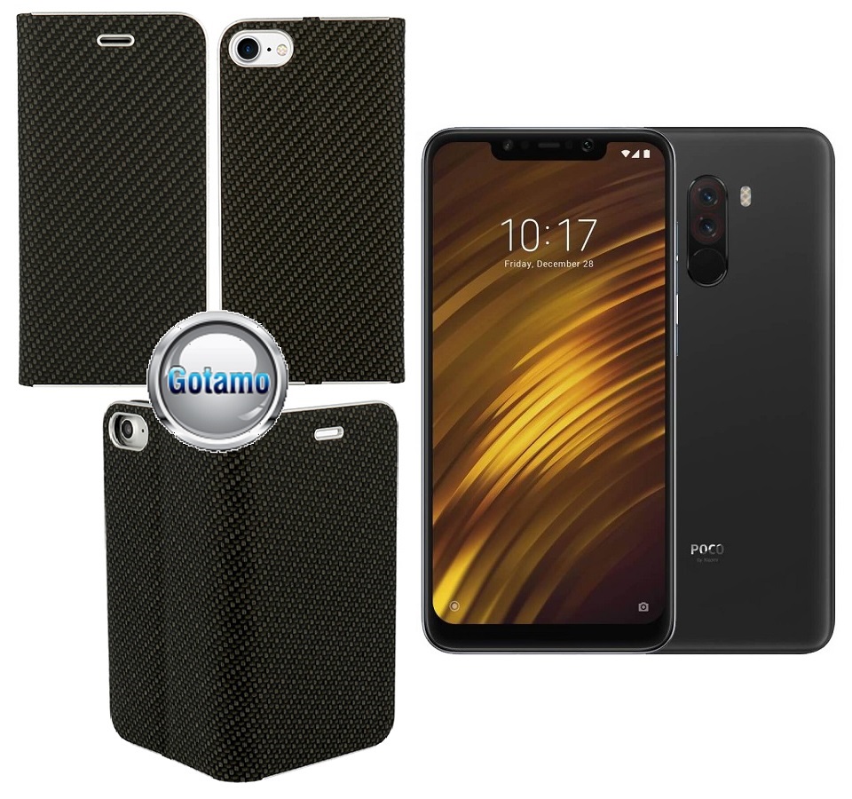 Vennus Diary magnetinis dėklas Xiaomi Pocophone F1 telefonams Carbon juodos spalvos