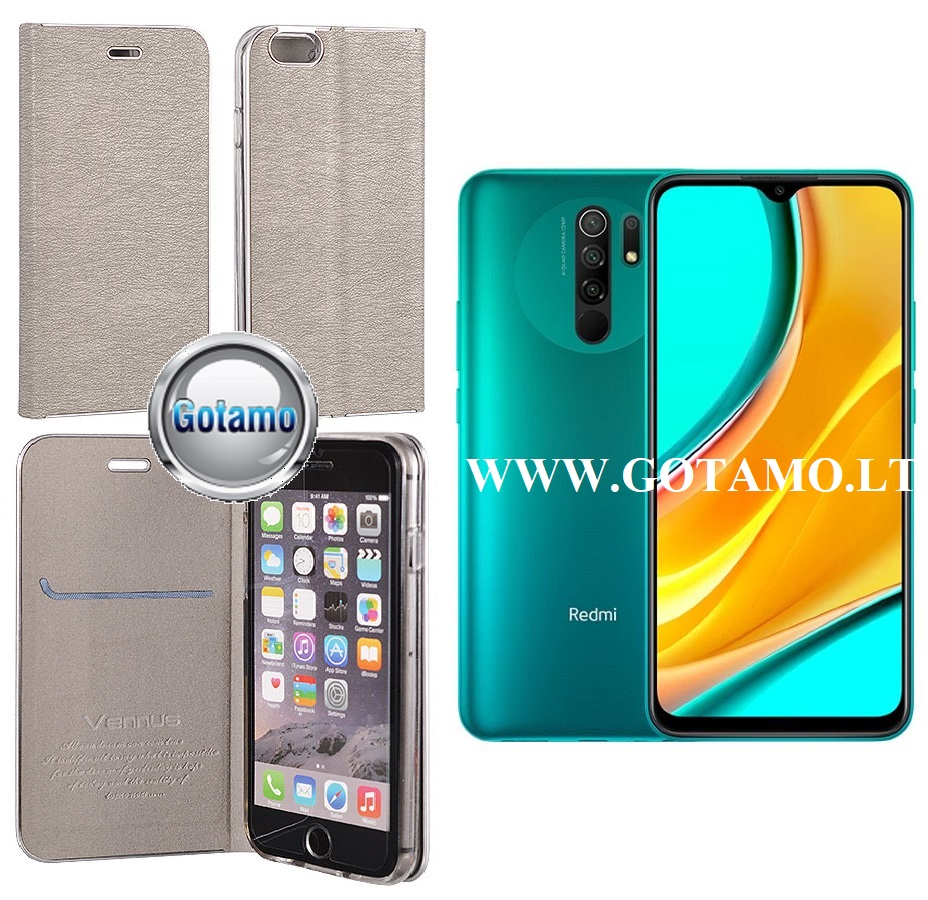 Vennus Diary magnetinis dėklas Xiaomi Redmi 9 telefonams sidabro spalvos