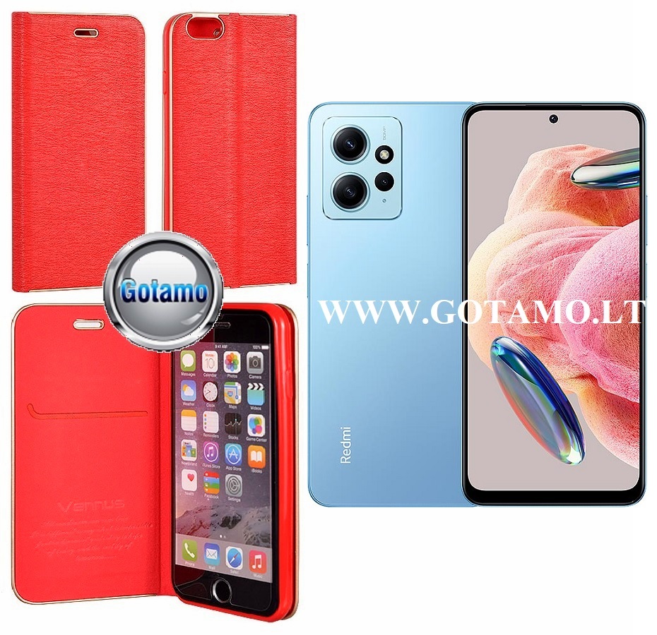 Vennus Diary magnetinis dėklas Xiaomi Redmi Note 12 4G telefonui raudonos spalvos