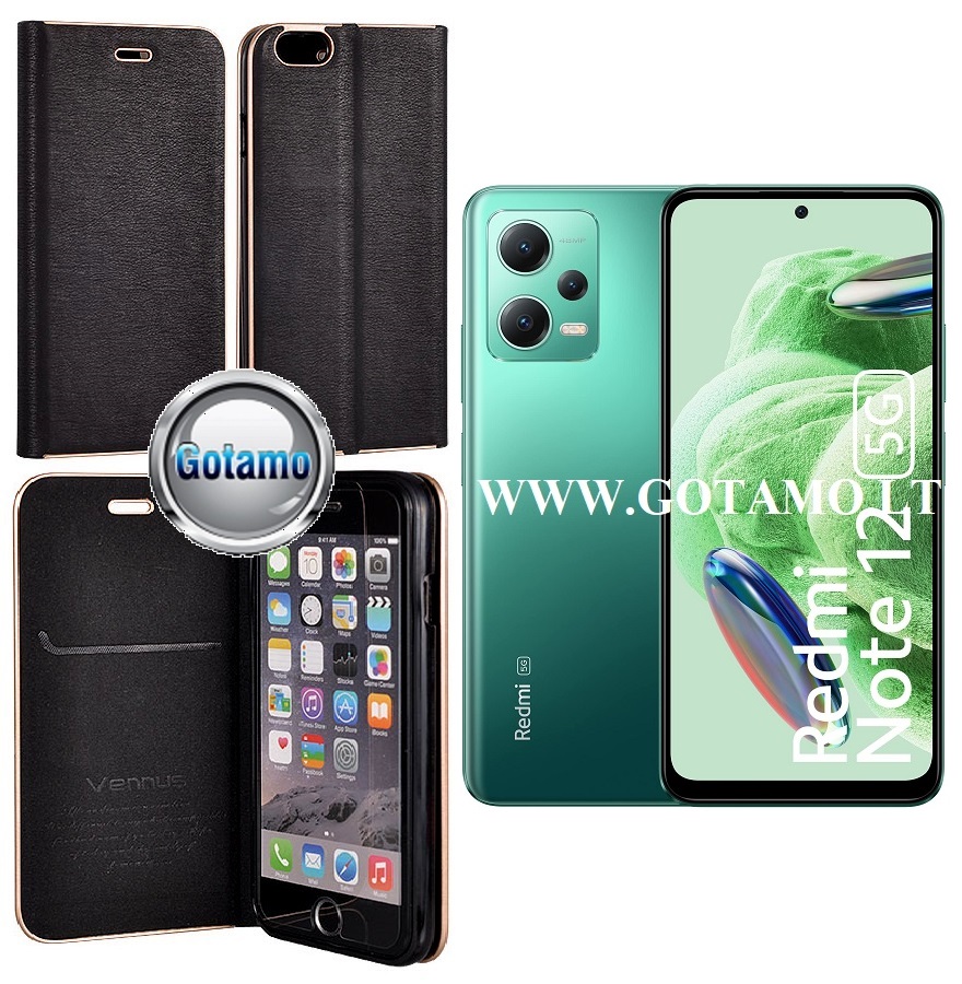 Vennus Diary magnetinis dėklas Xiaomi Redmi Note 12, Xiaomi Poco X5 telefonams juodos spalvos