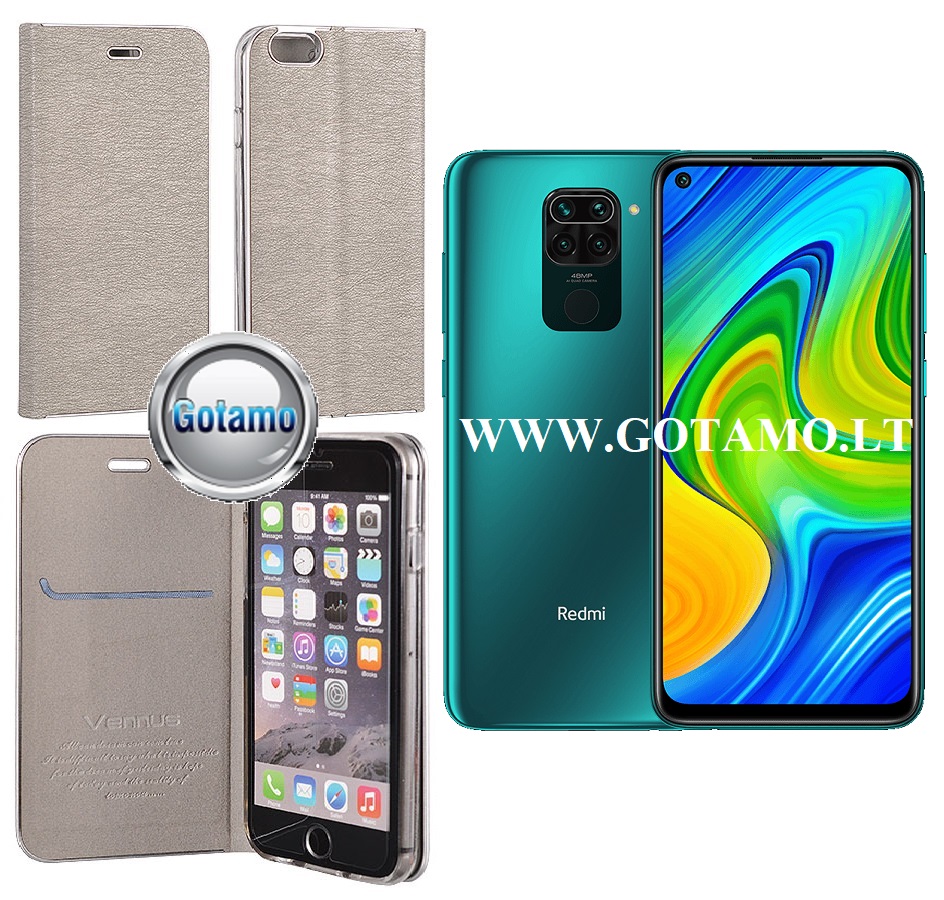 Vennus Diary magnetinis dėklas Xiaomi Redmi Note 9 telefonams sidabro spalvos