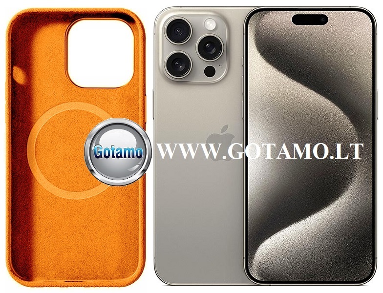 Verstos odos dėklas nugarėlė su MagSafe Apple iPhone 15 Pro Max telefonui šviesiai rudos spalvos 5 Odos deklas magsafe Apple iPhone 15 pro max sviesiai rudos 5