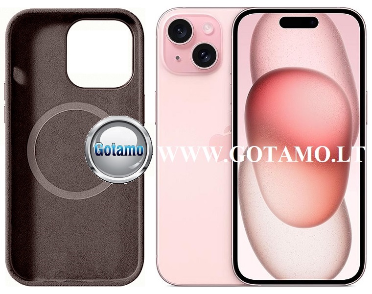 Verstos odos dėklas nugarėlė su MagSafe Apple iPhone 15 telefonui pilkos spalvos 5 Verstos odos deklas magsafe Apple iPhone 15 pilkos 5