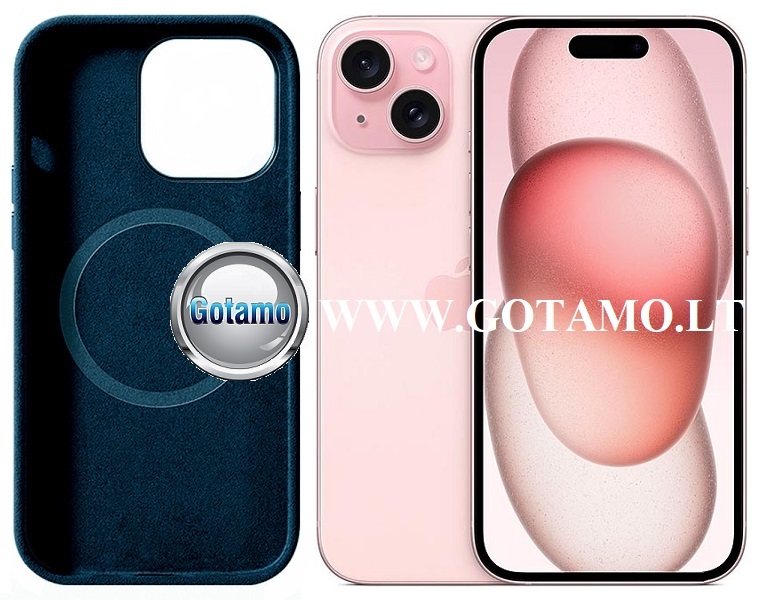 Verstos odos dėklas nugarėlė su MagSafe Apple iPhone 15 telefonui tamsiai mėlynos spalvos 5 Odos deklas magsafe Apple iPhone 15 tamsiai melynos 5