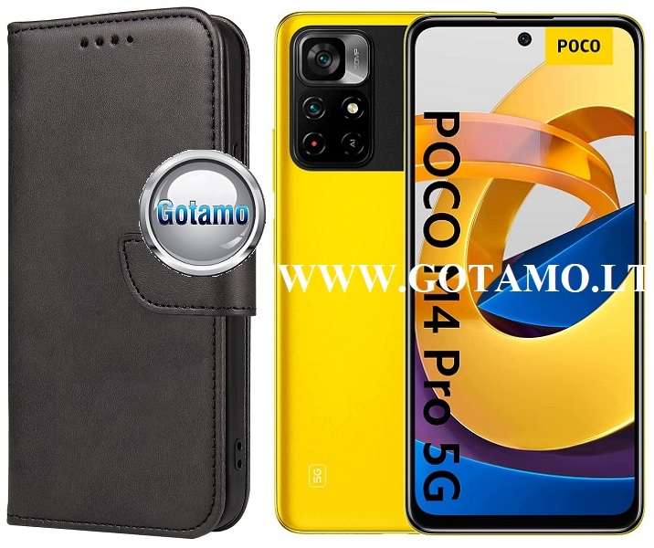 Wing dėklas knygelė Xiaomi Poco M4 Pro 5G, Xiaomi Redmi Note 11T 5G telefonams juodos spalvos