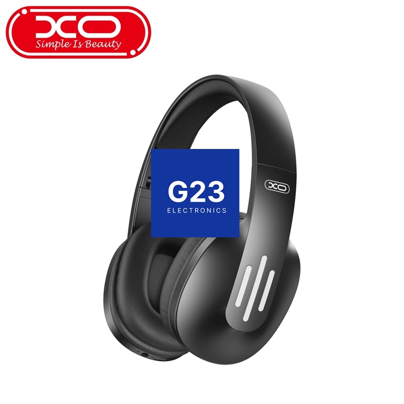 Bluetooth ausinės XO ant ausų sulankstomos juodos spalvos 10 Juodos XO Bluetooth ausinės ant ausų, visas vaizdas