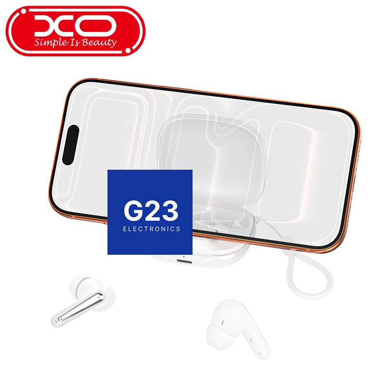Bluetooth ausinės XO Holder Pods ANC ir ENC baltos spalvos 11 Baltas XO Holder Pods ANC ir ENC dėklas, naudojamas kaip telefono stovas