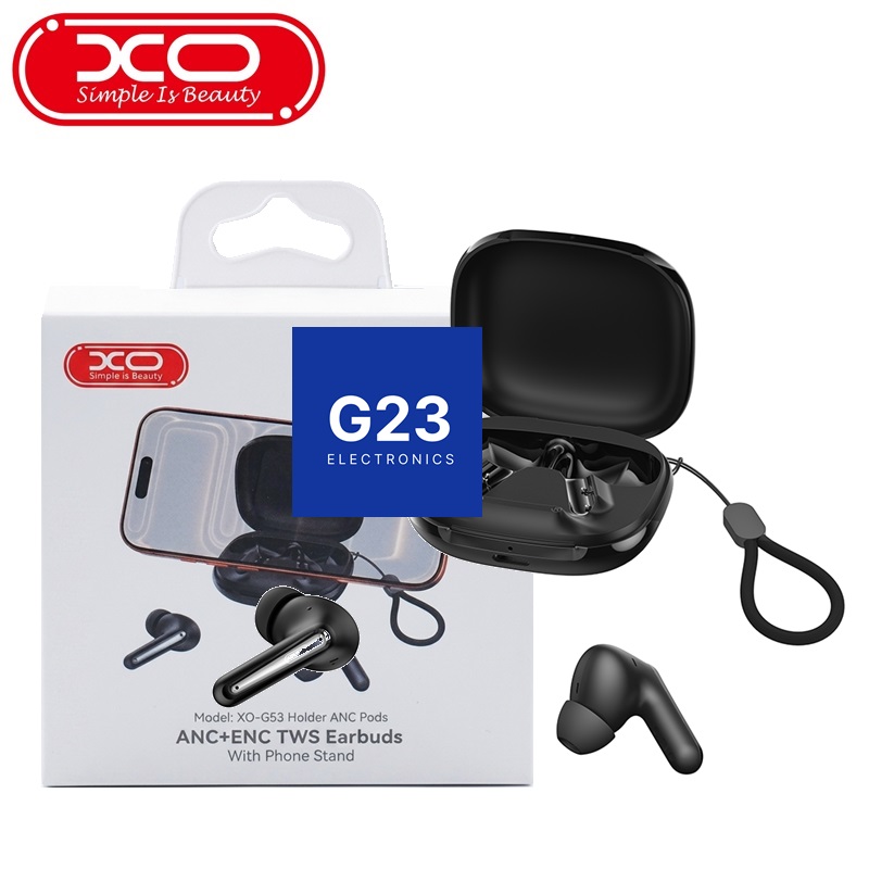 Bluetooth ausinės XO Holder ANC+ENC Pods juodos spalvos su įkrovimo dėklu ir pakuote
