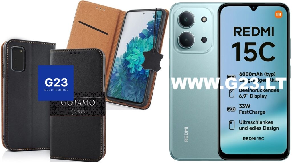 Xiaomi Redmi 15C dėklas knygelė juodos spalvos – Gotamo Vintage natūralios odos dėklas