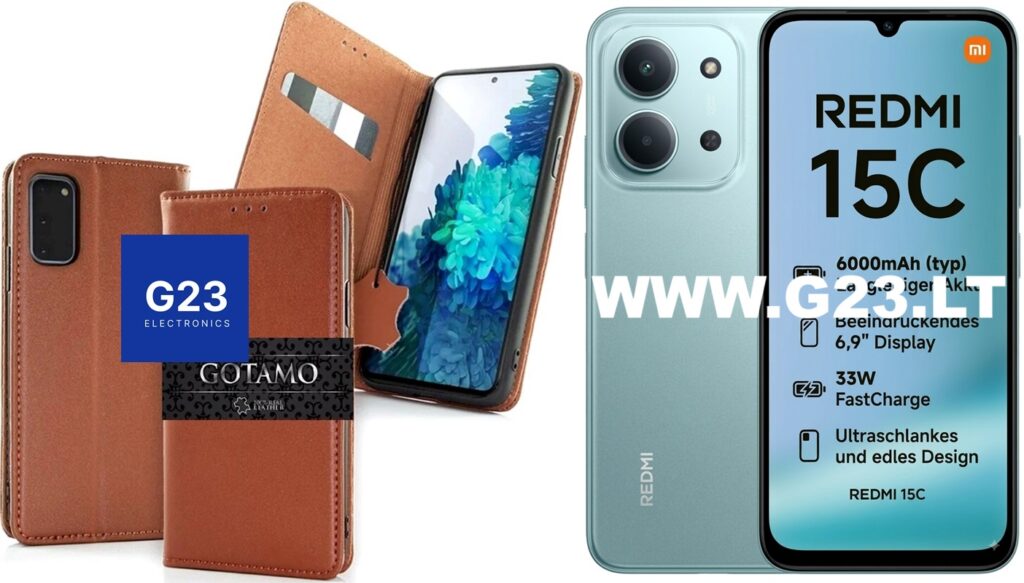 Xiaomi Redmi 15C dėklas knygelė rudos spalvos – Gotamo Vintage natūralios odos dėklas