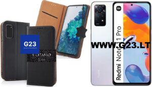 Xiaomi Redmi Note 11 Pro dėklas knygelė juodos spalvos – Gotamo Vintage natūralios odos dėklas
