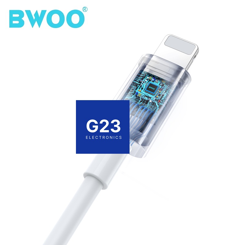 Laidinės Apple Lightning ausinės BWOO su plastikiniais antgaliais baltos spalvos 11 BWOO Apple Lightning kištukas su dekodavimo lustu