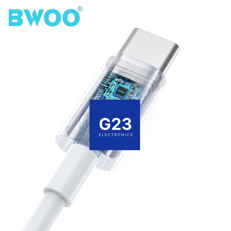 Laidinės Type-C ausinės BWOO su plastikiniais antgaliais baltos spalvos 10 Laidinės Type-C ausinės BWOO su plastikiniais antgaliais baltos spalvos – Type-C kištukas su garso dekodavimo lustu