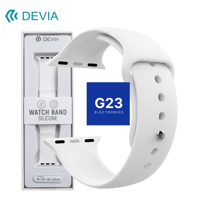 Apple Watch dirželis baltas Devia Deluxe Sport su pakuote, ženklinta 44, 45, 46 ir 49 mm