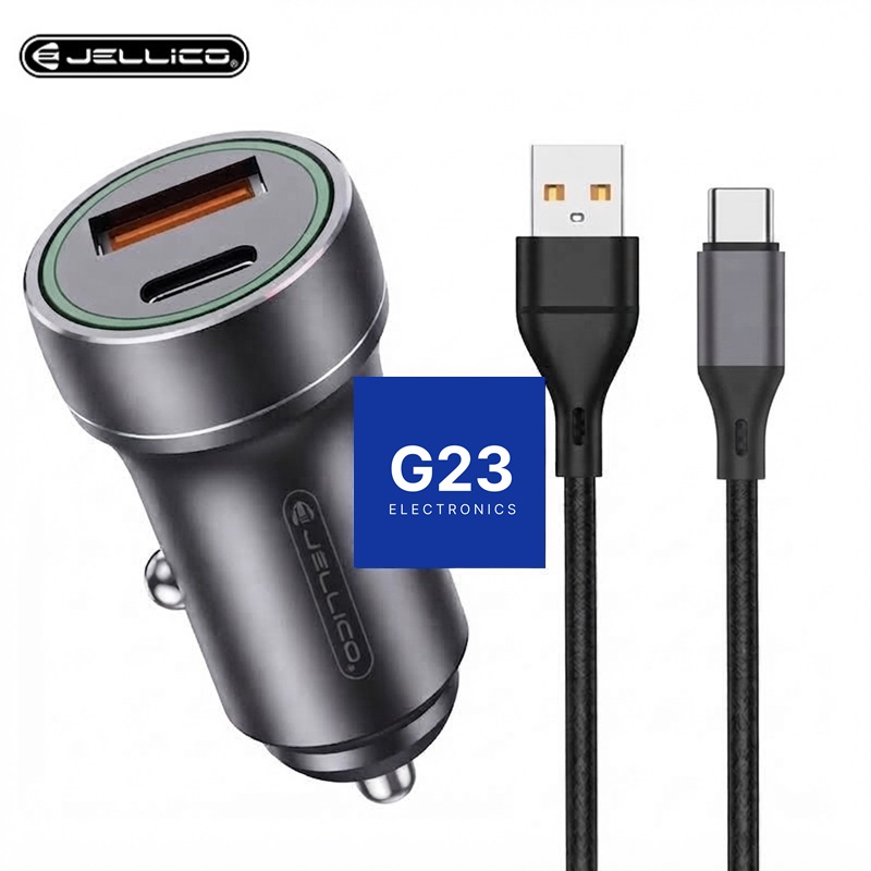 Auto kroviklis Type-C 20W ir USB 18W su Type-C laidu Jellico juodos spalvos 7 Jellico automobilinio kroviklio ir USB į Type-C laido komplektas