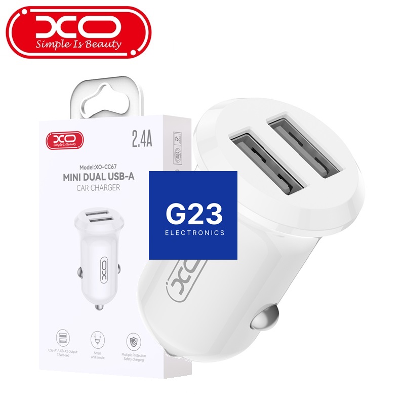 Auto kroviklis XO USB 12W 2 lizdų baltas su pakuote