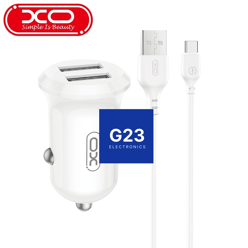 Auto kroviklis USB 12W 2 lizdų su Type-C laidu XO baltos spalvos 5 Auto kroviklis XO Type-C 12W – Auto kroviklis XO 2 USB lizdai su USB-A į Type-C laidu