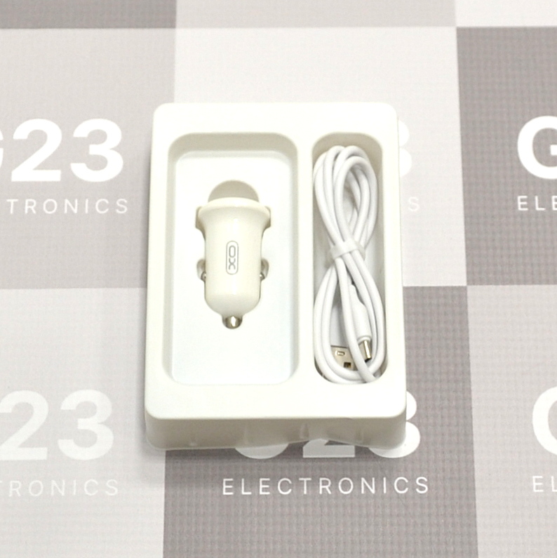 Auto kroviklis USB 12W 2 lizdų su Type-C laidu XO baltos spalvos 6 XO auto kroviklis ir Type-C laidas pakuotės blisteryje