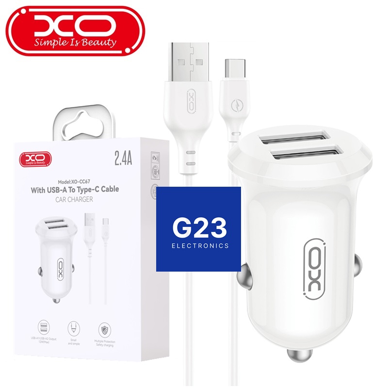 Auto kroviklis XO USB 12W su Type-C laidu ir pakuote