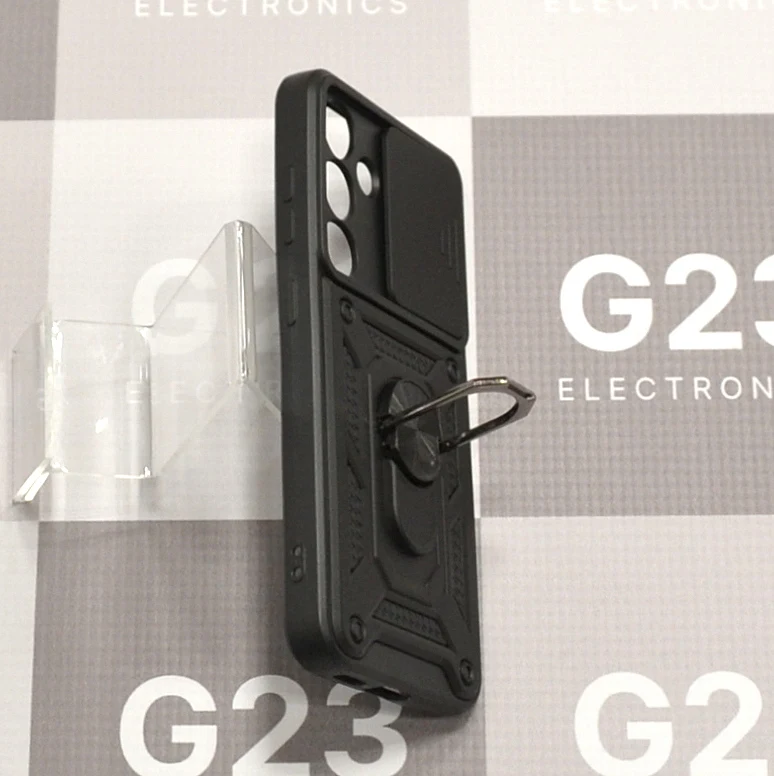B-Ultra dėklas nugarėlė šarvai Samsung Galaxy S24 mobiliajam telefonui juodos spalvos 12 Atlenktas 360 laipsnių žiedas stovas B-Ultra dėkle Samsung Galaxy S24 telefonui