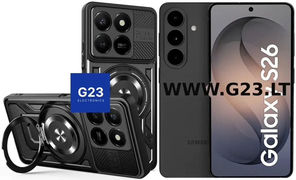 B-Ultra MagSafe dėklas šarvai Samsung Galaxy S26 – juodas šarvuotas dėklas ir telefonas, katalogo nuotrauka