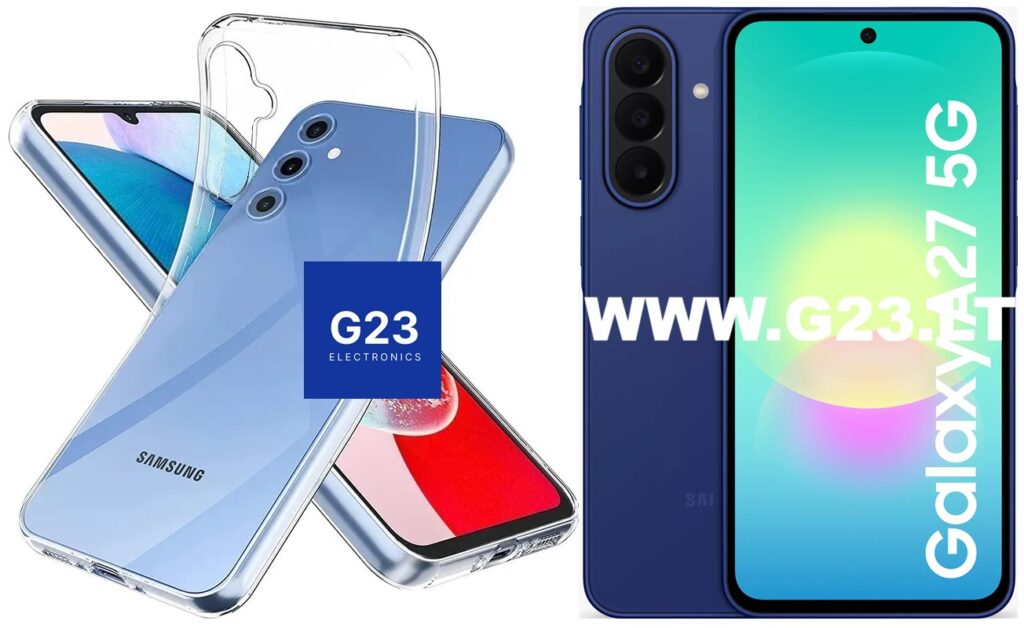 Skaidrus dėklas Samsung Galaxy A27 telefonui – nugarėlė ir telefono modelis