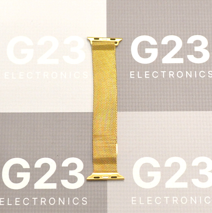 Apyrankė dirželis Devia Elegant Milanese Apple Watch 38 / 40 / 41 / 42 mm nerūdijantis plienas, aukso spalvos 7 Auksinio Devia Elegant Milanese dirželio nerūdijančio plieno tinklelis iš arti