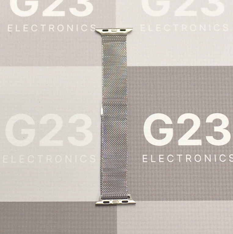 Apyrankė dirželis Devia Elegant Milanese Apple Watch 38 / 40 / 41 / 42 mm nerūdijantis plienas, sidabro spalvos 7 Sidabrinio Devia Elegant Milanese dirželio nerūdijančio plieno tinklelis iš arti