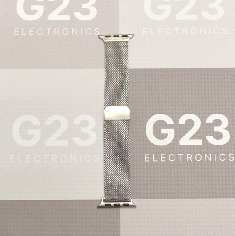 Apyrankė dirželis Devia Elegant Milanese Apple Watch 38 / 40 / 41 / 42 mm nerūdijantis plienas, sidabro spalvos 3 Apple Watch dirželis sidabrinis Devia Elegant Milanese vertikaliai su plieniniais adapteriais
