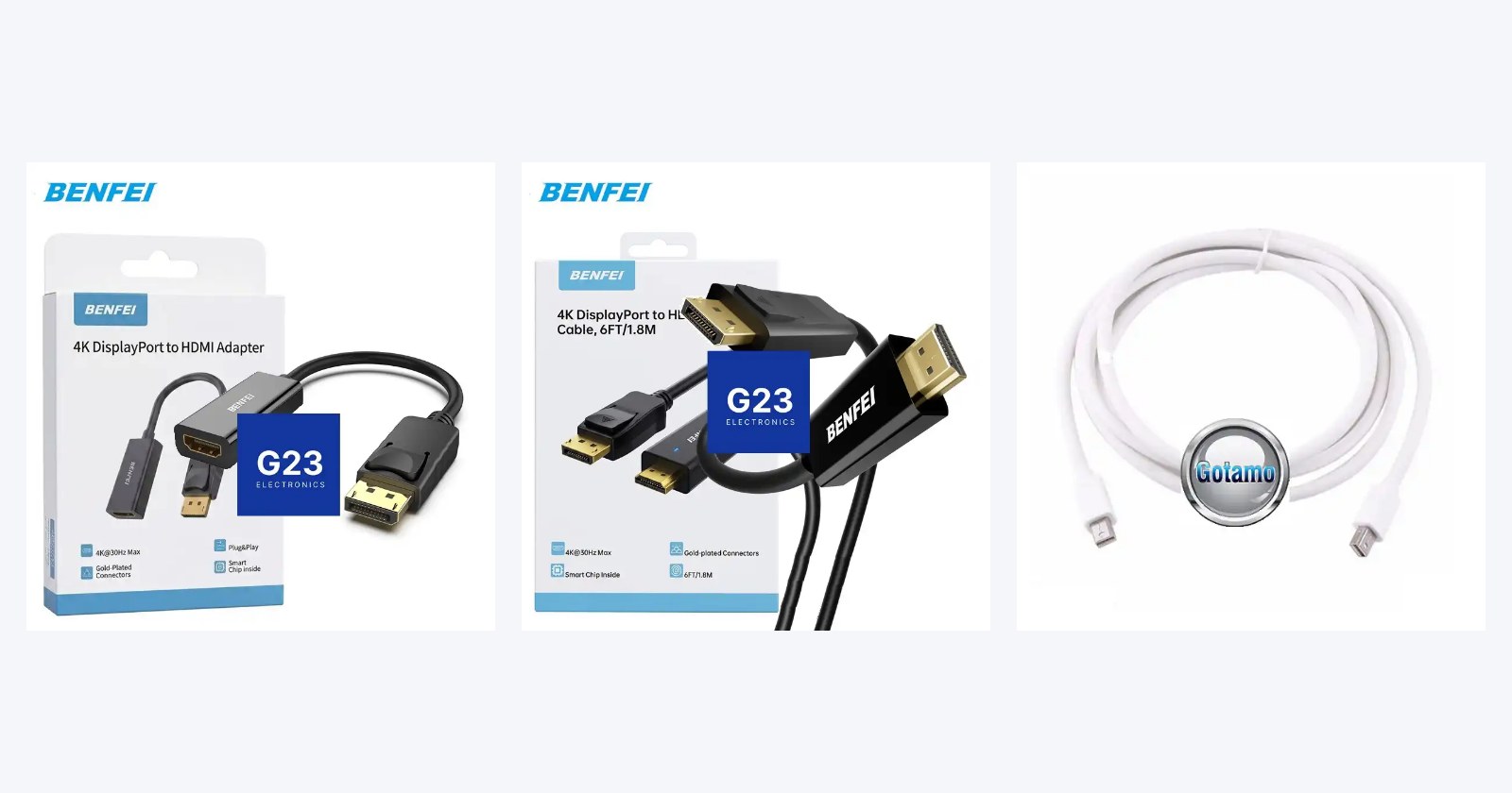 DisplayPort laidai ir jungtys G23 Electronics asortimente
