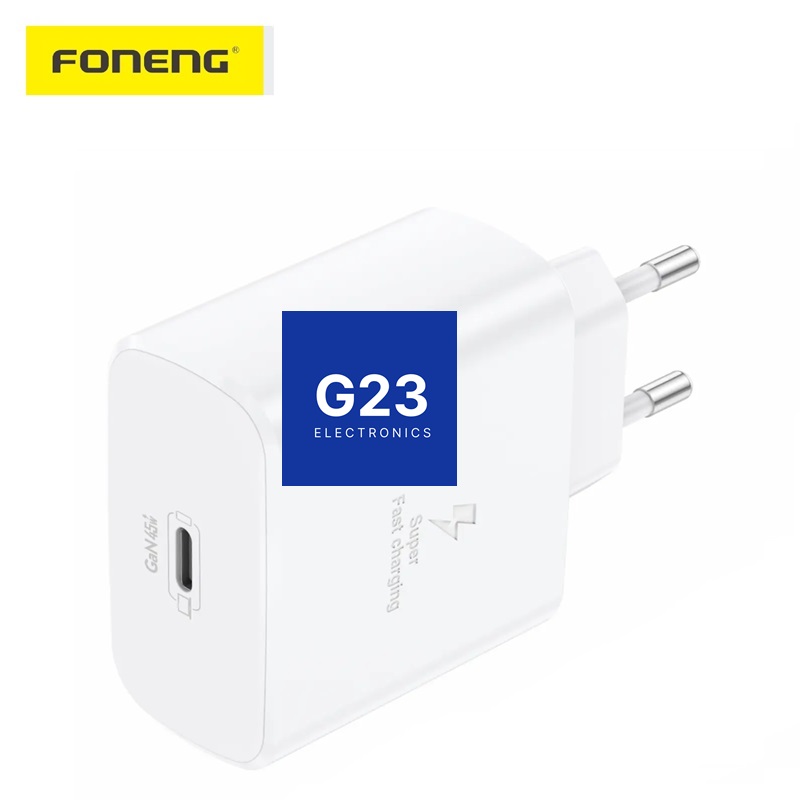 Type-C tinklo kroviklis 45W GaN Foneng baltos spalvos 5 Foneng 45W kroviklis EU62 GaN baltos spalvos su vienu USB-C lizdu