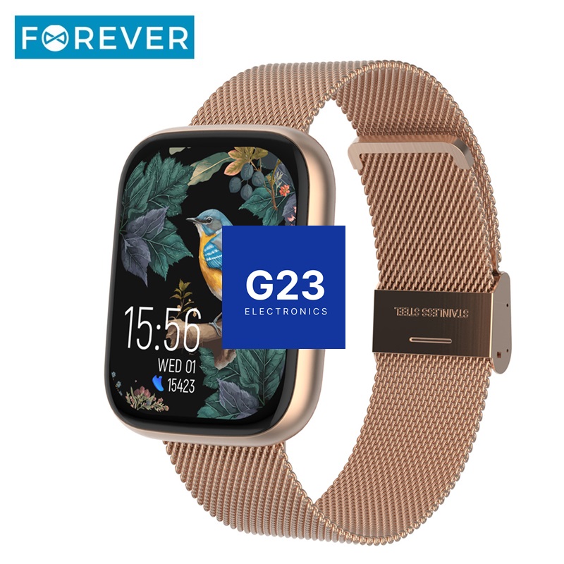 Išmanusis laikrodis Forever ForeVigo 4 rožinio aukso spalvos 9 Forever ForeVigo 4 rožinio aukso spalvos su plienine mesh apyranke ir įjungtu AMOLED ekranu