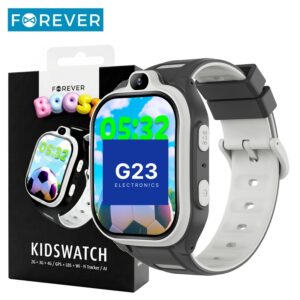 Forever Kids Boost 4G juodas vaikiškas laikrodis ir jo pakuotė