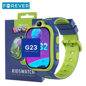 Forever Kids Boost 4G mėlynas vaikiškas laikrodis ir jo pakuotė