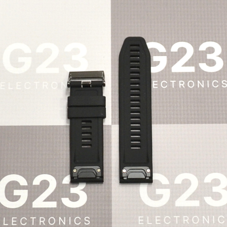 Apyrankė dirželis Garmin QuickFit 26mm silikoninis išmaniesiems laikrodžiams, juodos spalvos 6 Garmin QuickFit 26 mm dirželio galai su metalinėmis greitojo sujungimo plokštelėmis