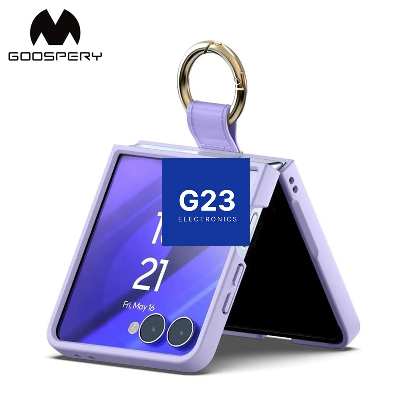 Goospery Ring dėklas nugarėlė Samsung Galaxy Z Flip 7 telefonui levandų violetinės spalvos 7 Samsung Galaxy Z Flip 7 su Goospery Ring dėklu, pastatytas pusiau atlenktas