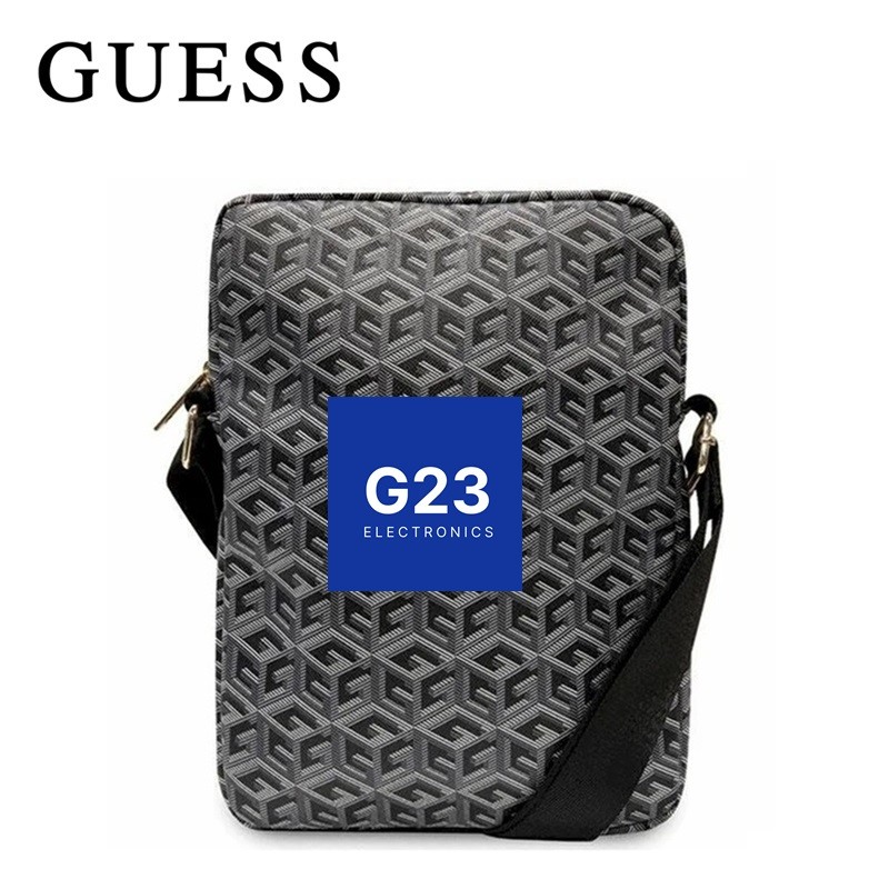 Rankinė per petį 10 colių planšetėms Guess GCube Stripe juodos spalvos 6 Guess GCube Stripe rankinė 10 colių su auksiniu užtrauktuku