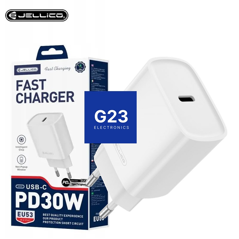 Jellico EU53 30W PD kroviklio pakuotė ir baltas adapteris