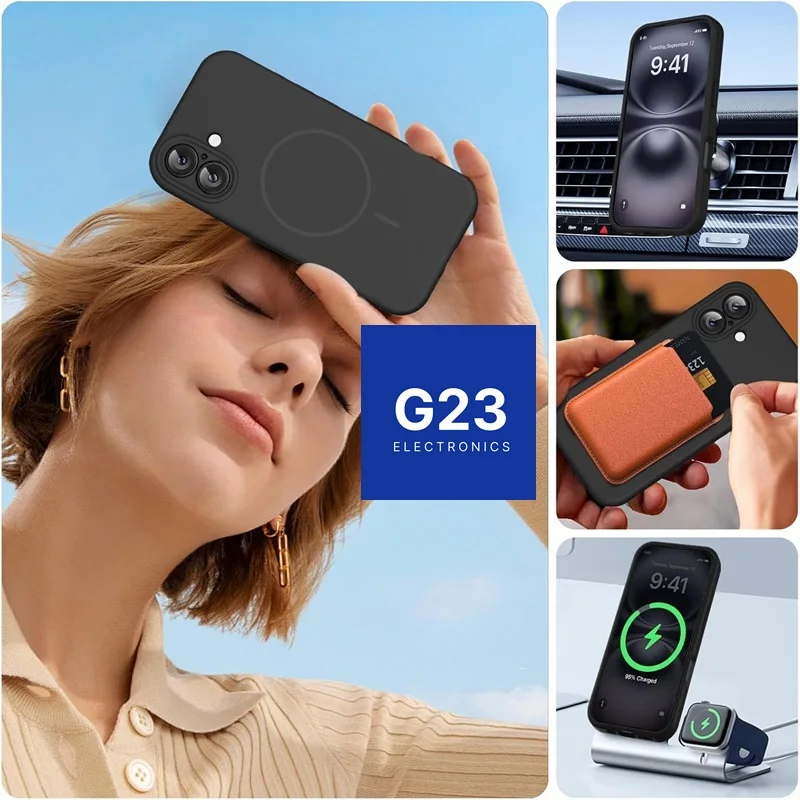 MagSafe Gen3 dėklas nugarėlė Apple iPhone 15 – Juodas 8 Juodas MagSafe Gen3 dėklas Apple iPhone 15 telefonui – naudojimo situacijų kolažas