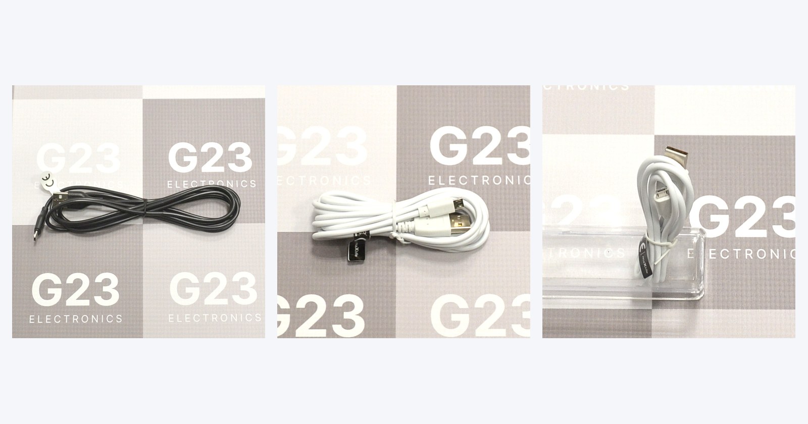 Micro USB laidai: juodas XO 2 m, baltas maXlife 3 m ir 1 m laidai