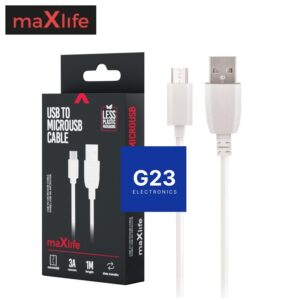 Micro USB laidas 1 metras 3A maXlife baltos spalvos su gamintojo pakuote