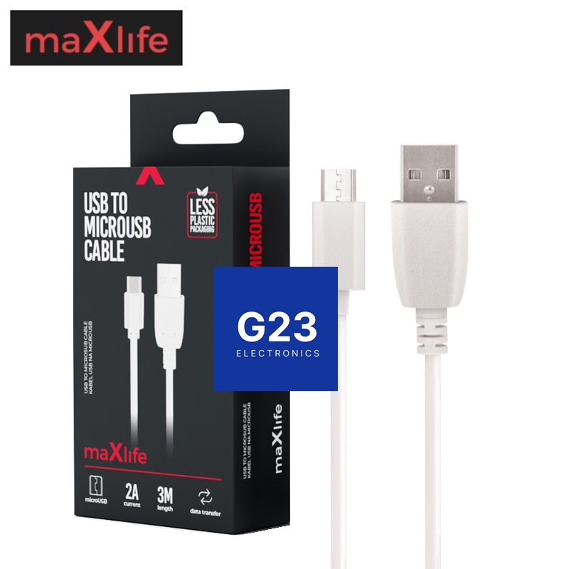 Micro USB laidas 3 metrai maXlife baltos spalvos su gamintojo pakuote