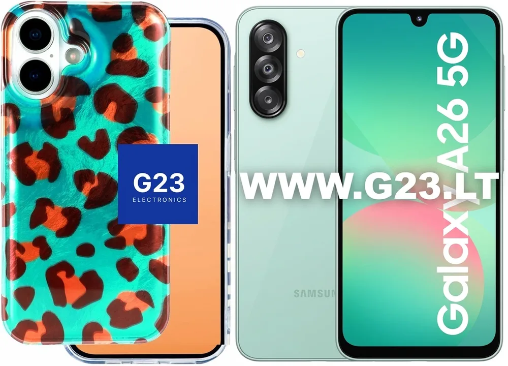 Safari Mint Leopard dėklas nugarėlė Samsung Galaxy A26 1 Safari Mint Leopard dėklas Samsung Galaxy A26 – mėtų žalumo nugarėlė su leopardo raštu ir telefonas