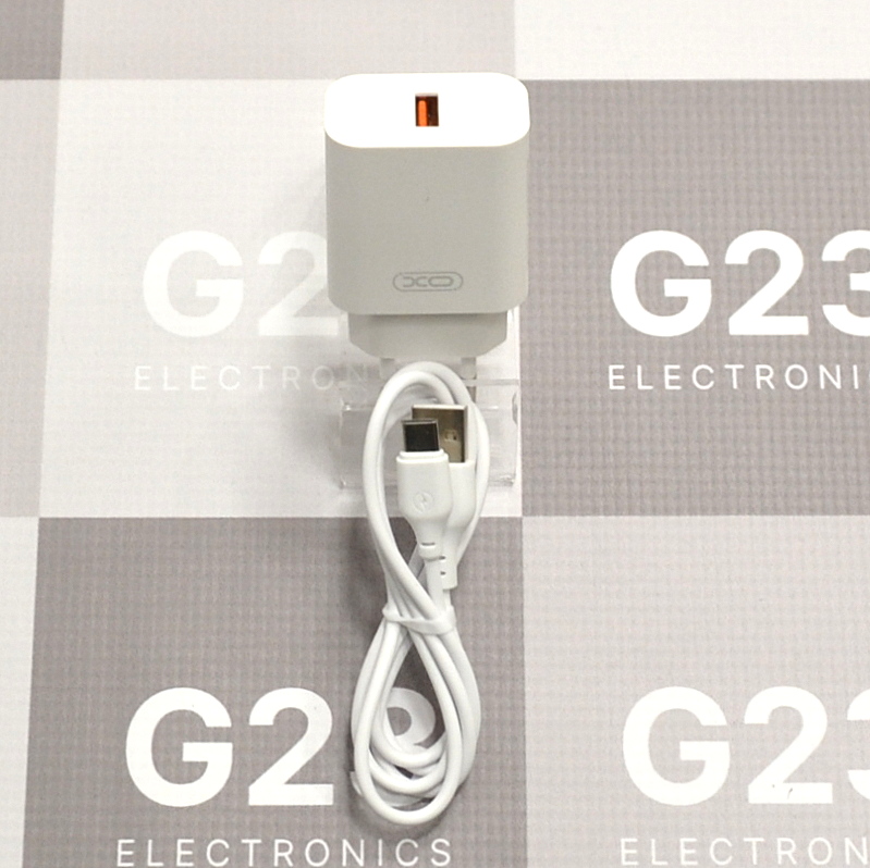 Tinklo kroviklis 18W QC3.0 ir USB-A į Type-C laidas XO baltos spalvos 6 XO 18W kroviklio USB-A lizdas su QC žyma