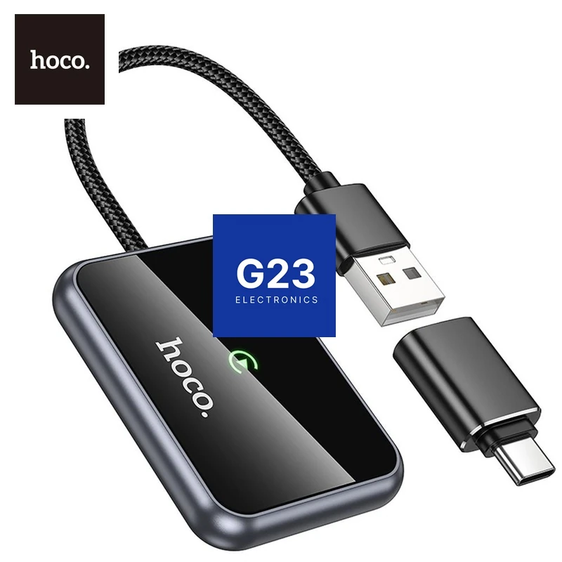 Belaidis CarPlay adapteris USB-A ir USB-C Hoco HU1 juodos spalvos 9 Hoco HU1 CarPlay adapteris su USB-A jungtimi ir Type-C perėjimu iš arti